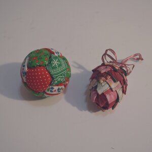 Holiday Seasonal Christmas Ornaments Ball & Pinecone Handmade Quilted Styrofoam